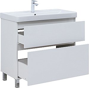 Тумба с раковиной Aquanet Вега 90 344124+329250 белая глянцевая для ванной в интернет-магазине Sanbest