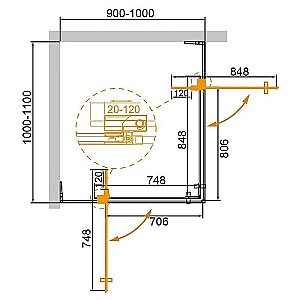 Душевой уголок Cezares Slider 110x100 AH-2-90/100-100/110-GRIGIO-BORO стекло серое/профиль золото брашированное купить в интернет-магазине Sanbest