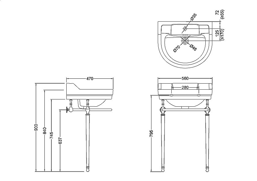 Консоль с раковиной Burlington Edwardian B6 3TH золото для ванной в интернет-магазине сантехники Sanbest