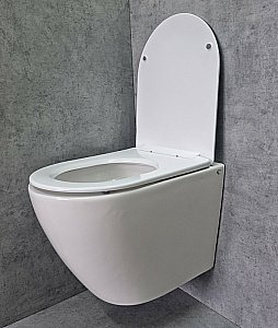 Унитаз подвесной CeramaLux TR2196 белый, безободковый, с крышкой микролифт, слив торнадо купить в интернет-магазине Sanbest