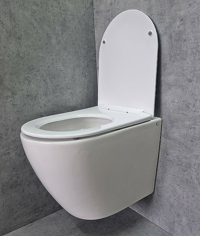 Унитаз подвесной CeramaLux TR2196 белый, безободковый, с крышкой микролифт, слив торнадо купить в интернет-магазине Sanbest