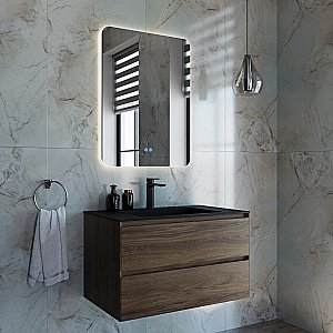 Тумба с раковиной Vincea Luka 80 VMC-2L800CO/VCB-13800B тёмный дуб/раковина черная для ванной в интернет-магазине Sanbest