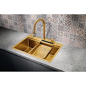 Мойка кухонная Milacio Denia 68 Steel MC.77418 золото купить в интернет-магазине сантехники Sanbest
