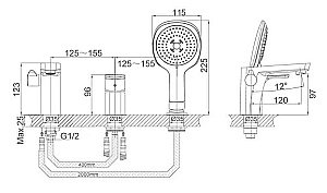 Смеситель на борт ванны D&K Берлин Текник DA1434915 матовый черный/хром купить в интернет-магазине сантехники Sanbest