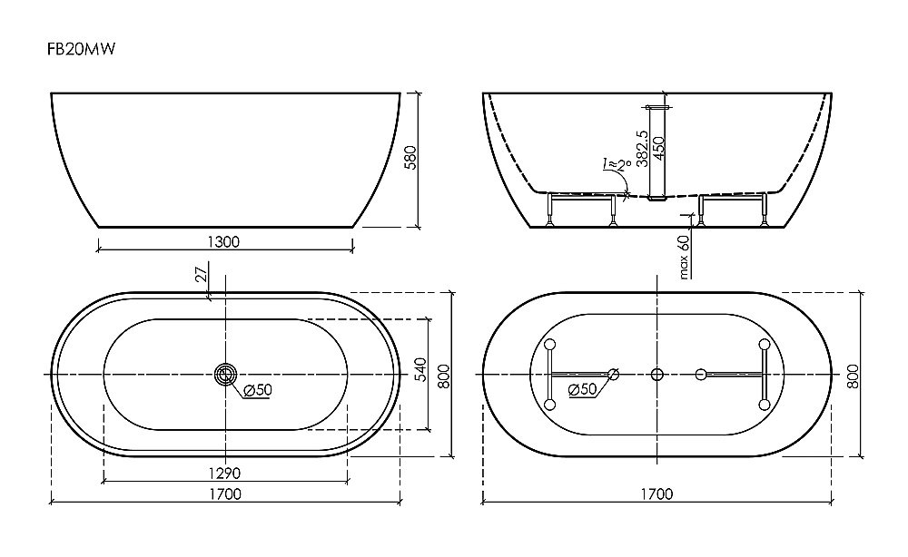 Ванна акриловая Sancos Leaf FB20MW 170х80 белая матовая купить в интернет-магазине Sanbest
