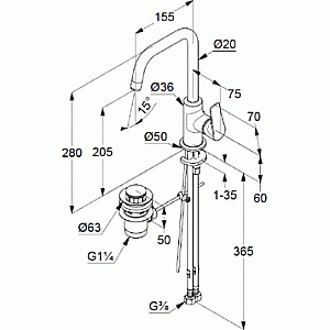 Смеситель для раковины Kludi Pure&Solid 340250575 хром купить в интернет-магазине сантехники Sanbest