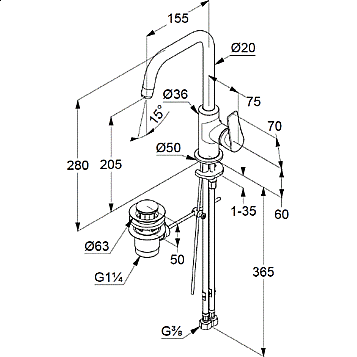 Смеситель для раковины Kludi Pure&Solid 340250575 хром купить в интернет-магазине сантехники Sanbest