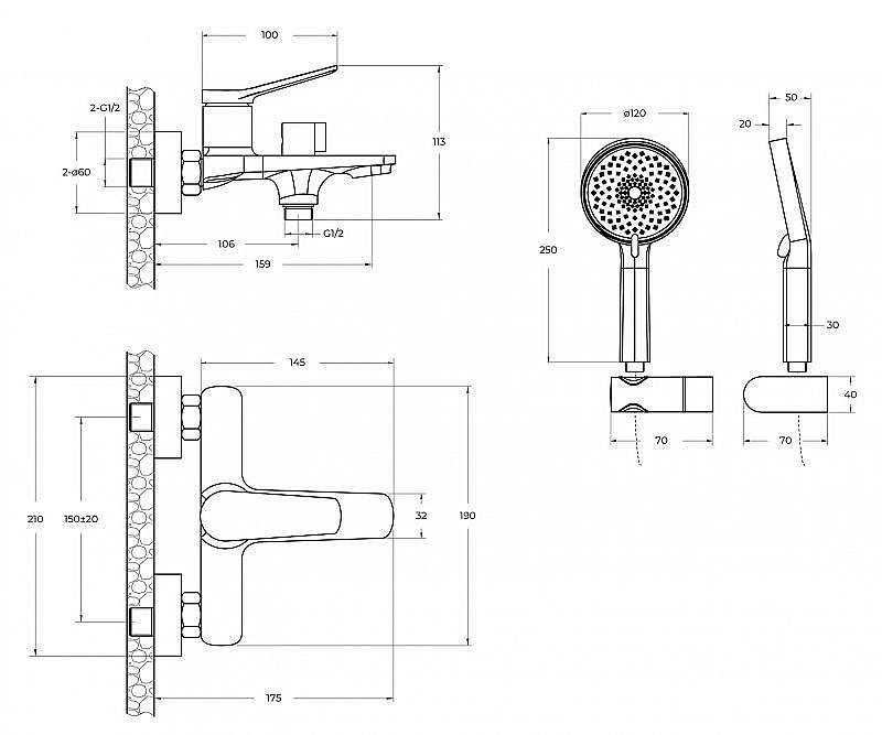 Смеситель для ванны и душа BelBagno UNIQUE-VASM-CRM хром купить в интернет-магазине сантехники Sanbest