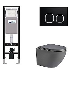 Унитаз с инсталляцией WeltWasser AMBERG 350 + MERZBACH 043 MT-GR + AMBERG RD-BL серый матовый/кнопка черный-хром купить в интернет-магазине Sanbest