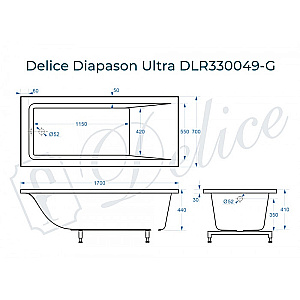 Ванна с узким бортом Delice Diapason DLR330049-G 170х70 белая купить в интернет-магазине Sanbest