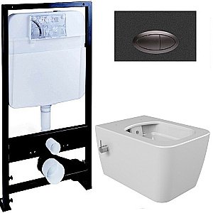 Унитаз Boheme Zen 967-2-WM с инсталяцией и кнопкой 665-B белый матовый/черный, безободковый, с функцией биде купить в интернет-магазине Sanbest