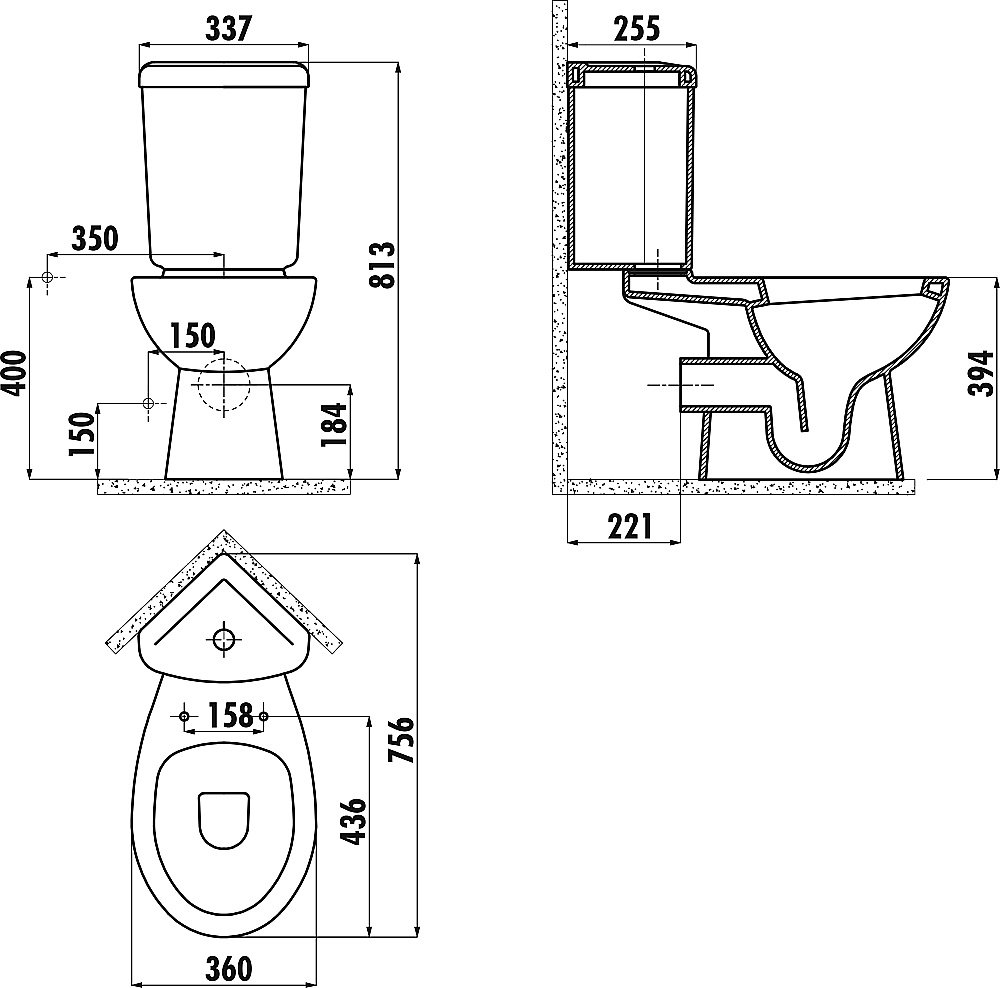 Унитаз напольный угловой CREAVIT CORNER SD310-11 белый, с бачком купить в интернет-магазине Sanbest