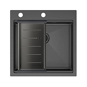 Кухонная мойка Paulmark KRONER-PRO 51 PM705151-GM+A405-GM вороненая сталь купить в интернет-магазине сантехники Sanbest