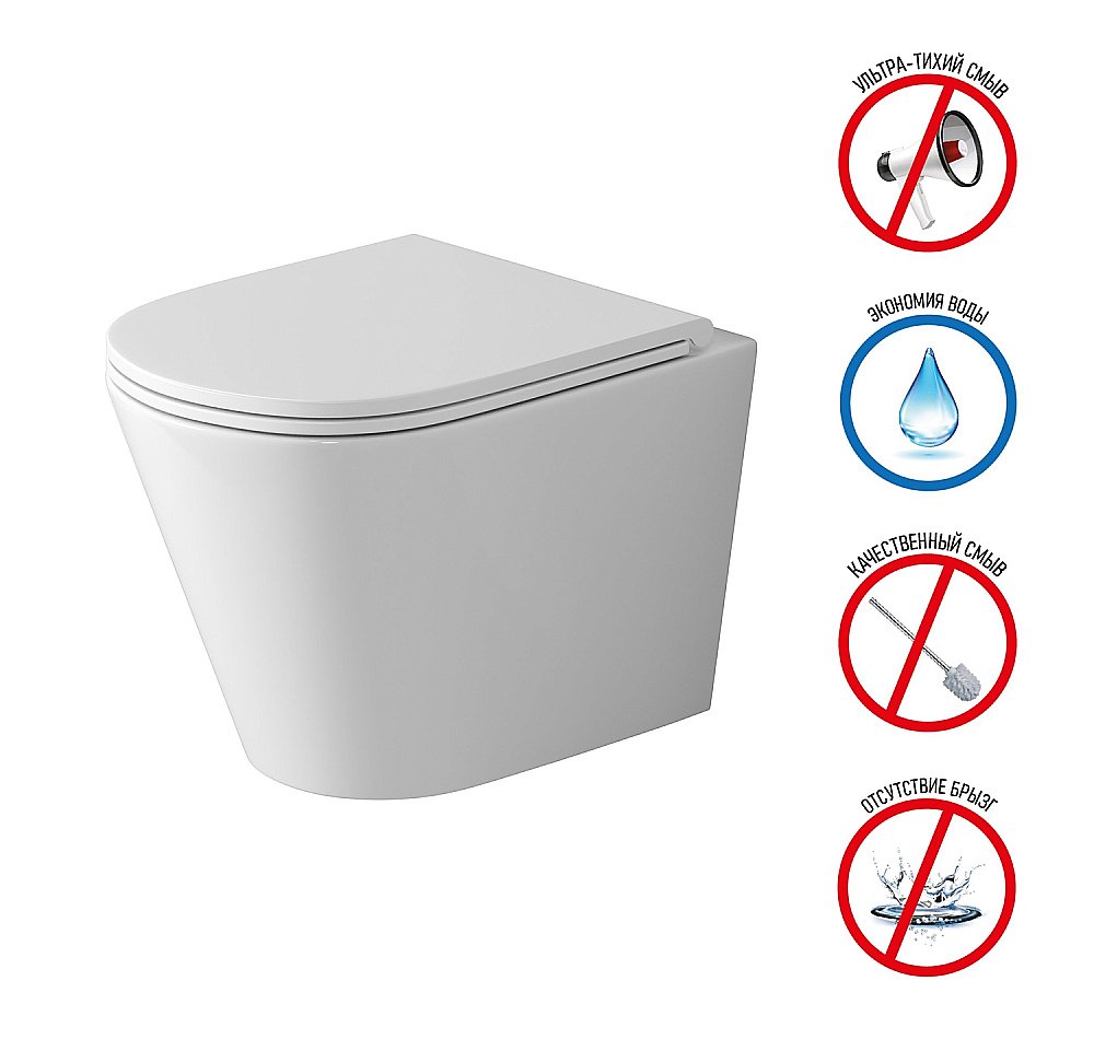 Унитаз подвесной Grossman Tornado GR-4478SQ безободковый, с крышкой микролифт, слив-торнадо купить в интернет-магазине Sanbest