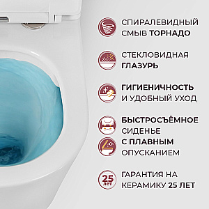 Унитаз подвесной Cezares CZR-38088-49-TH-TOR/SC белый, безободковый, с крышкой микролифт, слив Торнадо купить в интернет-магазине Sanbest