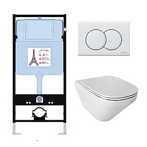 Унитаз подвесной Jacob Delafon Modern Life E21775RU-00 безободковый, с инсталляцией, с крышкой микролифт, белый/кнопка глянцевая белая купить в интернет-магазине Sanbest