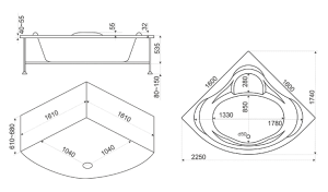 Ванна акриловая BAS Мега 160x160 купить в интернет-магазине Sanbest