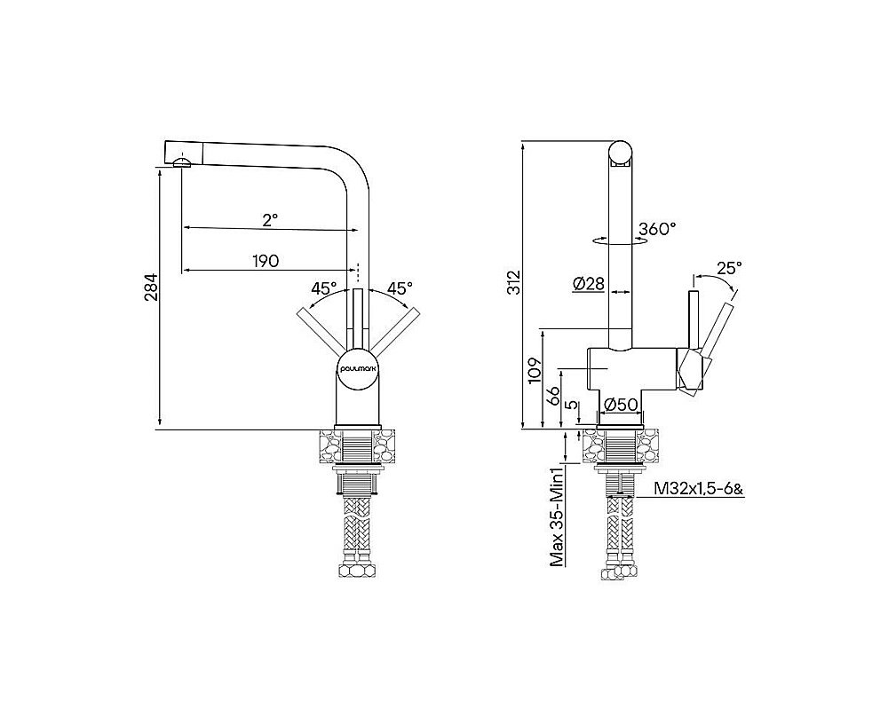 Смеситель для кухни Paulmark Spring Sp212067-BS брашированная сталь купить в интернет-магазине сантехники Sanbest