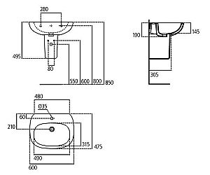 Раковина на полупьедестале Ideal Standard Tesi 60 T351401 белая купить в интернет-магазине Sanbest