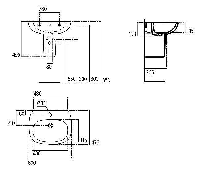 Раковина на полупьедестале Ideal Standard Tesi 60 T351401 белая купить в интернет-магазине Sanbest