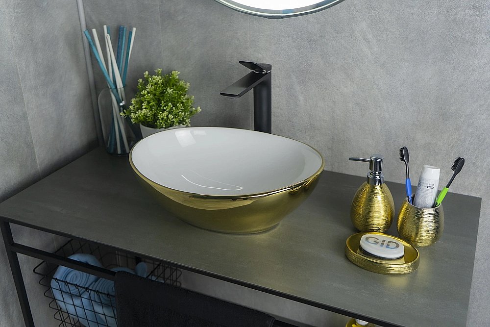 Раковина накладная Gid Esfera 41 Nc999 52229 белая, золото купить в интернет-магазине Sanbest