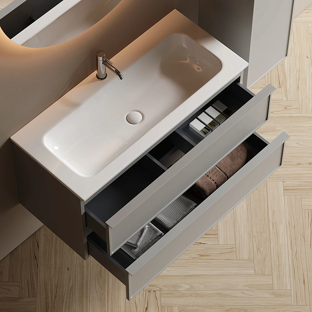 Тумба с раковиной Sancos Velta 100 VL100WG+CN7013 теплый серый матовая/раковина белая, с отверстием для ванной в интернет-магазине Sanbest