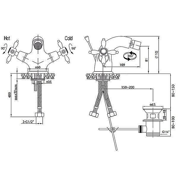 Смеситель для биде Cezares NOSTALGIA-BS1-03/24 золото купить в интернет-магазине сантехники Sanbest