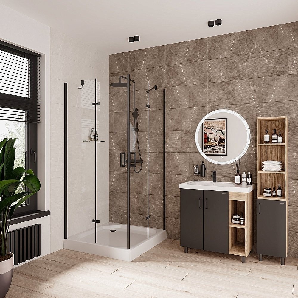 Душевой уголок Niagara Nova 6813, черный алюминий, прозрачное стекло, 90х90 см купить в интернет-магазине Sanbest