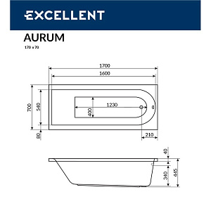 Гидромассажная ванна Excellent Aurum AERO 170x70 форсунки хром купить в интернет-магазине Sanbest