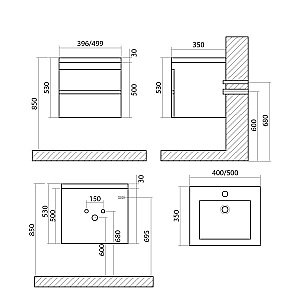 Тумба с раковиной Art&Max Family 50 Сканди для ванной в интернет-магазине Sanbest