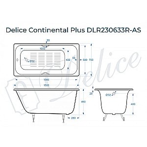 Ванна чугунная Delice Continental PLUS Elite DLR230633R-AS 150х70 белая купить в интернет-магазине Sanbest