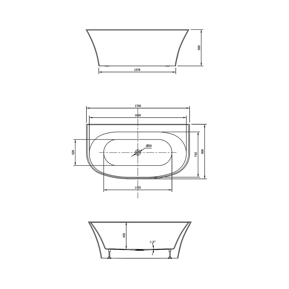 Ванна акриловая Vincea VBT-423-1700 170x90 белая купить в интернет-магазине Sanbest