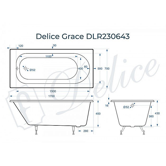 Ванна Delice Grace Elite 170х70 DLR230643 170х70 белая купить в интернет-магазине Sanbest