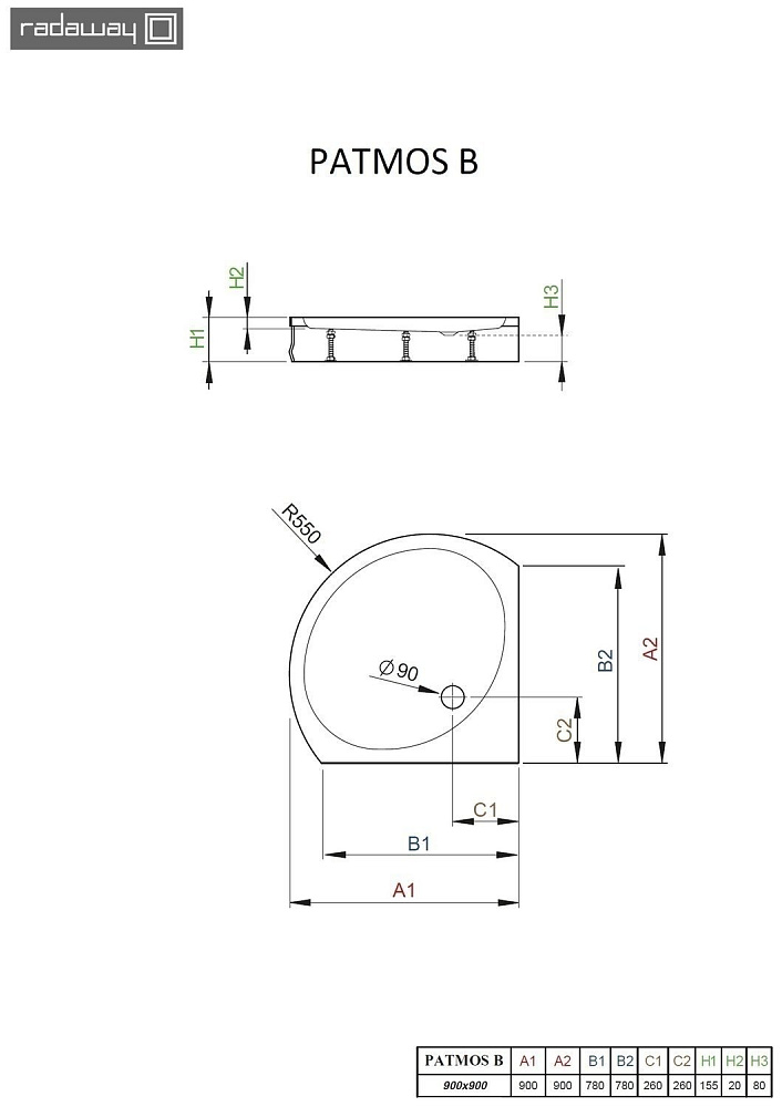 Душевой поддон Radaway Patmos B 90х90 купить в интернет-магазине Sanbest