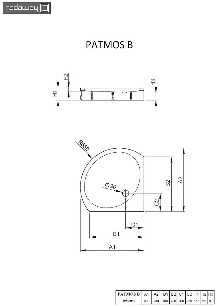 Душевой поддон Radaway Patmos B 4T99155-03 90х90 белый купить в интернет-магазине Sanbest
