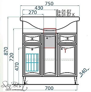 Тумба с раковиной с бельевой корзиной AQWELLA Барселона 85 Т8/к для ванной в интернет-магазине Sanbest