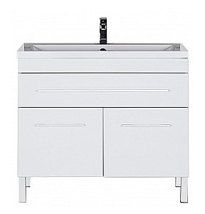 Тумба с раковиной Aquanet Верона 100/Aquanet Нота-100 напольная ящик и дверцы белая глянцевая для ванной в интернет-магазине Sanbest