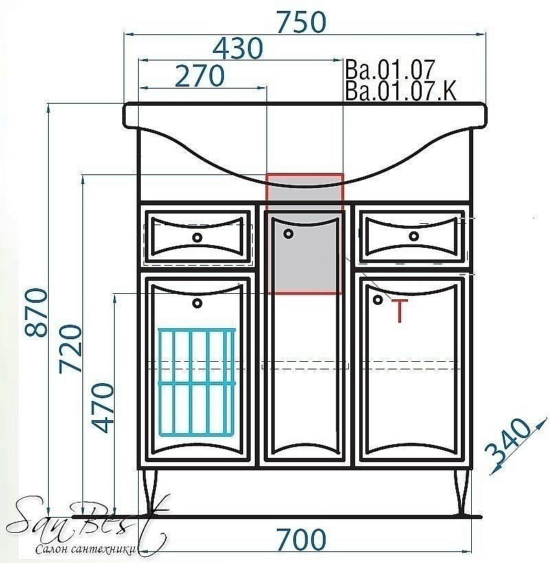 Тумба с раковиной с бельевой корзиной AQWELLA Барселона 85 Т8/к для ванной в интернет-магазине Sanbest