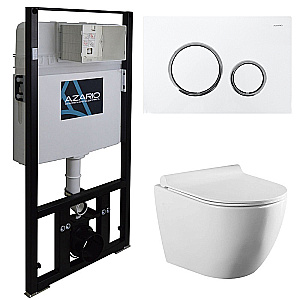 Унитаз подвесной с инсталляцией Azario Geno AZ-8010-1000+AZ-8200-0045+AZ-2196D белый/кнопка белая, безободковый, с крышкой микролифт купить в интернет-магазине Sanbest