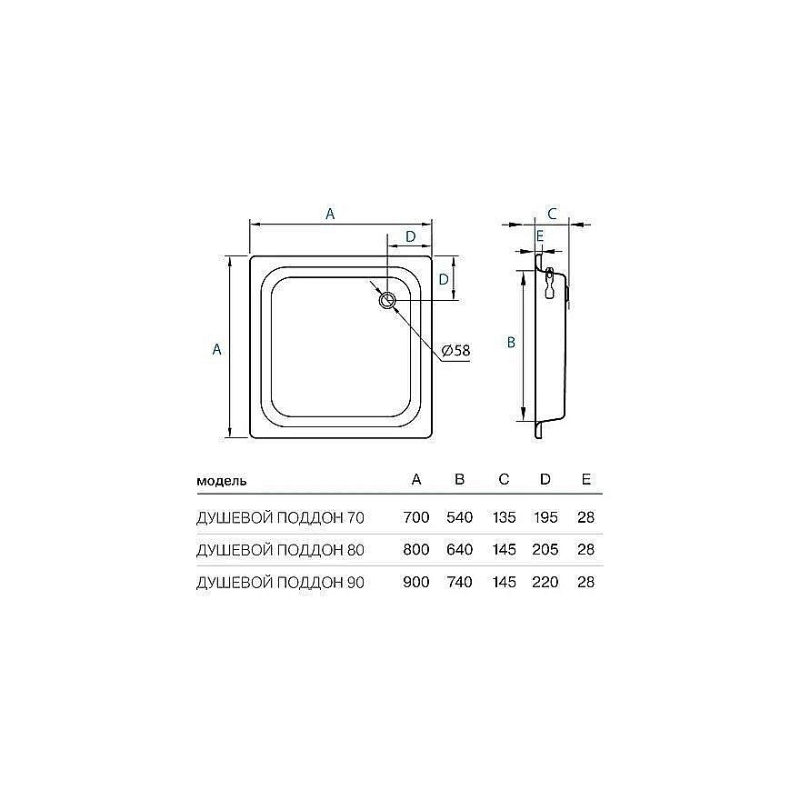 Душевой поддон Koller Pool CF901200E 90x90 сталь купить в интернет-магазине Sanbest