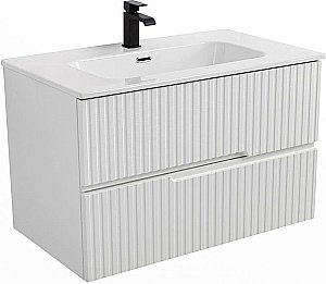 Тумба с раковиной Cezares DUET-N 90 DUET-N-900-2C-SO-BL белая глянцевая для ванной в интернет-магазине Sanbest