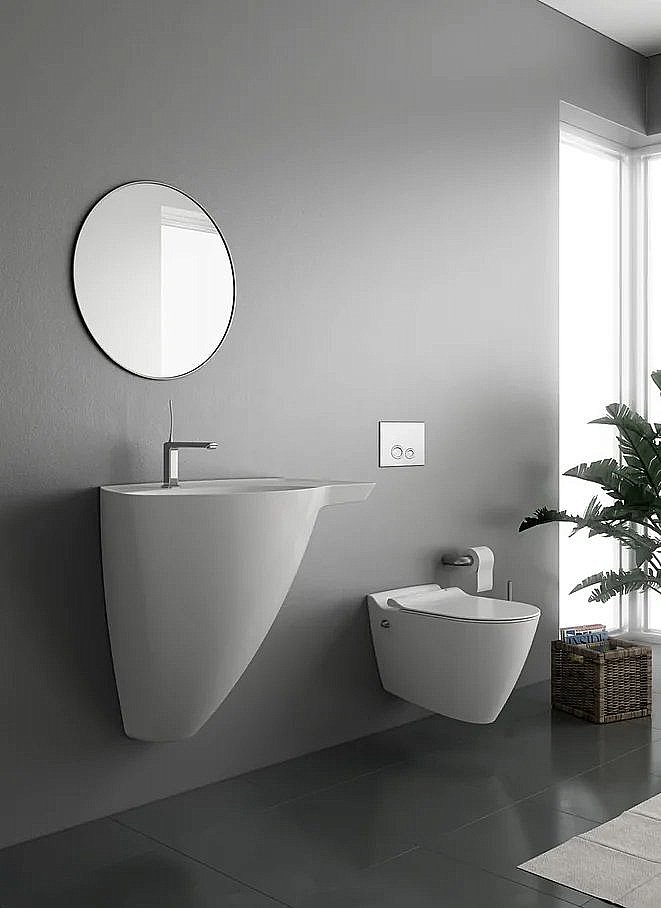 Унитаз подвесной Bien MINERAL MNKA052N1VE0W5000 белый, с крышкой микролифт, безободковый купить в интернет-магазине Sanbest