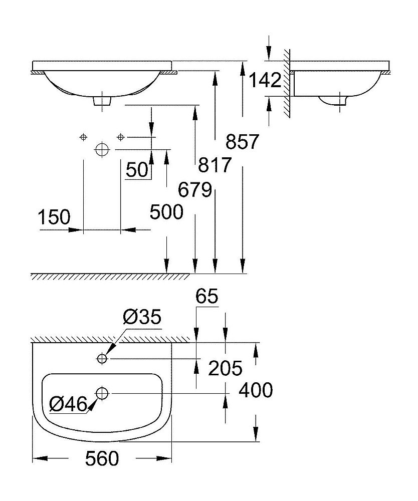 Раковина встраиваемая Grohe Bau Ceramic 56 39422000 белая купить в интернет-магазине Sanbest