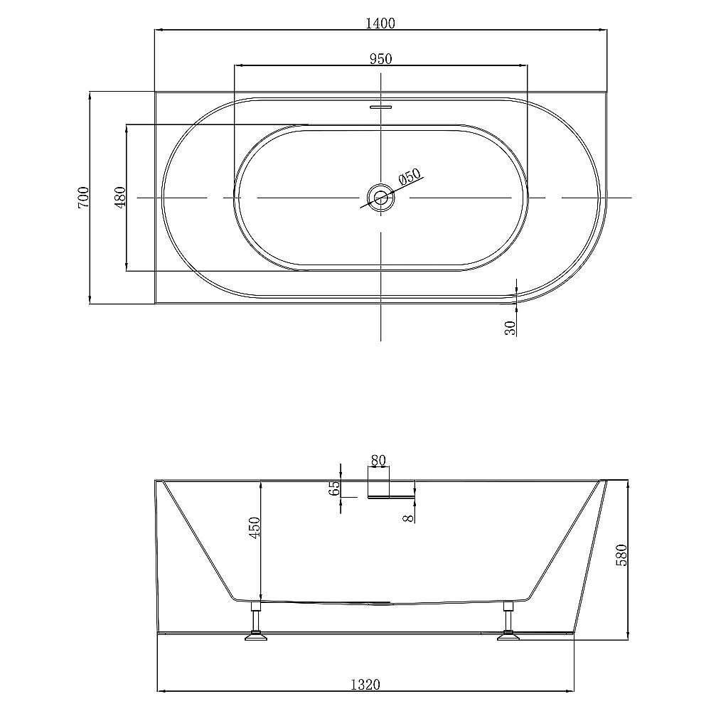 Ванна акриловая Abber 140х70 AB9502-1.4 белая купить в интернет-магазине Sanbest