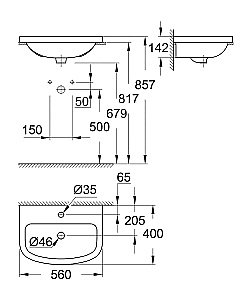Раковина встраиваемая Grohe Bau Ceramic 56 39422000 белая купить в интернет-магазине Sanbest