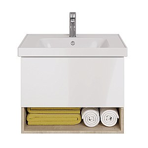 Тумба с  раковиной подвесная Dreja PERFECTO 70  дуб эврика/белый глянец для ванной в интернет-магазине Sanbest