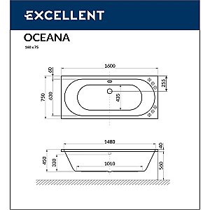 Ванна акриловая Excellent Oceana NANO WAEX.OCE16.NANO.GL 160х75 белая с гидромассажем купить в интернет-магазине Sanbest