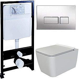 Унитаз Boheme Zen 967-WM с инсталяцией и кнопкой 664-CR белый матовый/хром, безободковый купить в интернет-магазине Sanbest