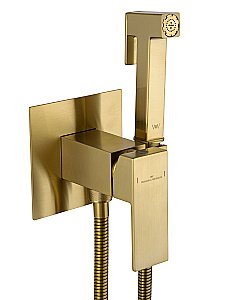 Смеситель с гигиеническим душем встраиваемый WONZON & WOGHAND CUBE, Брашированное золото (WW-88829016-BG) купить в интернет-магазине сантехники Sanbest