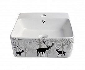 Раковина Bronze De Luxe Black Deer 42 1060BD белая, с декором купить в интернет-магазине Sanbest